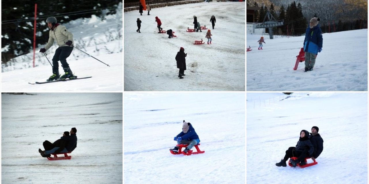 Ilgaz Dağı Kayak Merkezi'nde Kızakla Kaymak İsteyenler Sezonu Açtı