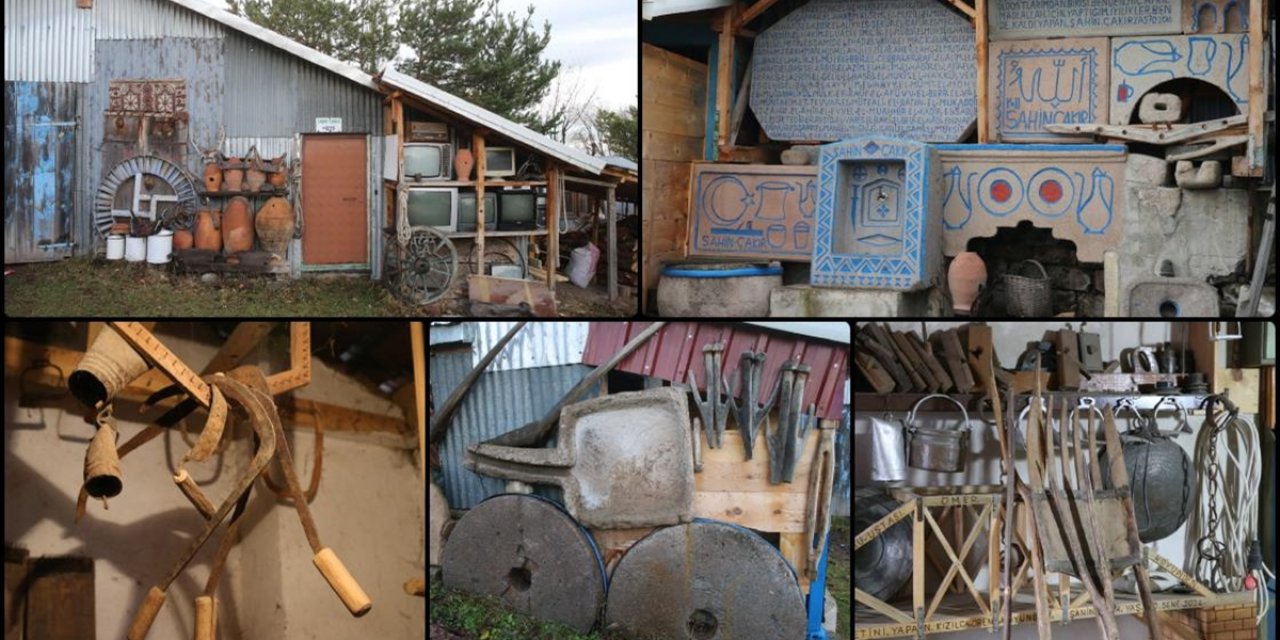 Tokat'ta Topladığı 2 Binden Fazla Eski Eşyayı Bahçesinde ve Deposunda Sergiliyor