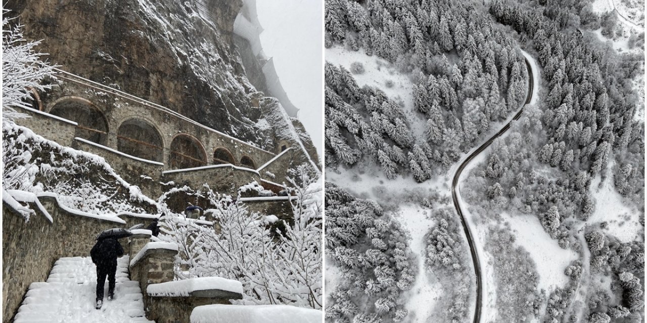 Sümela Manastırı ve Altındere Vadisi Beyaza Büründü
