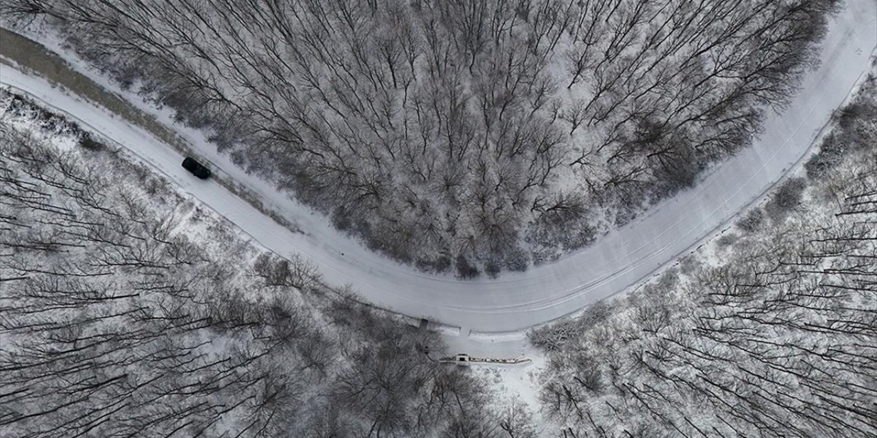 Kırklareli'nde Karla Kaplanan Istranca Ormanları Havadan Görüntülendi