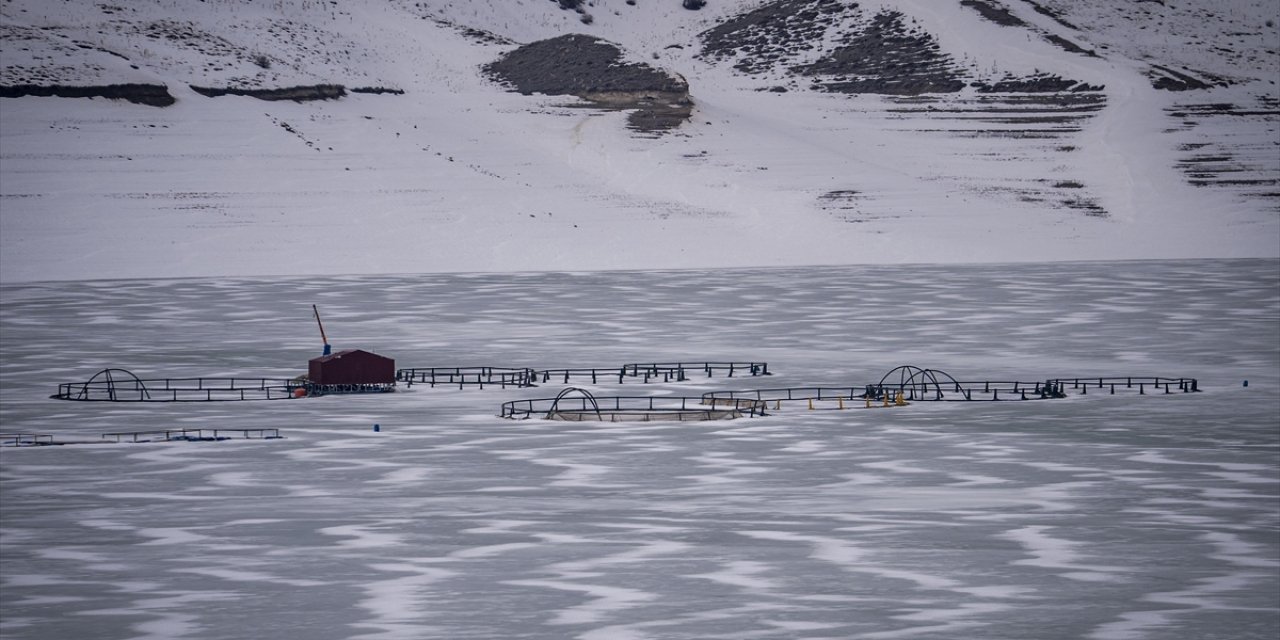 Erzurum'daki Demirdöven Barajı'nın Yüzeyi Buz Tuttu