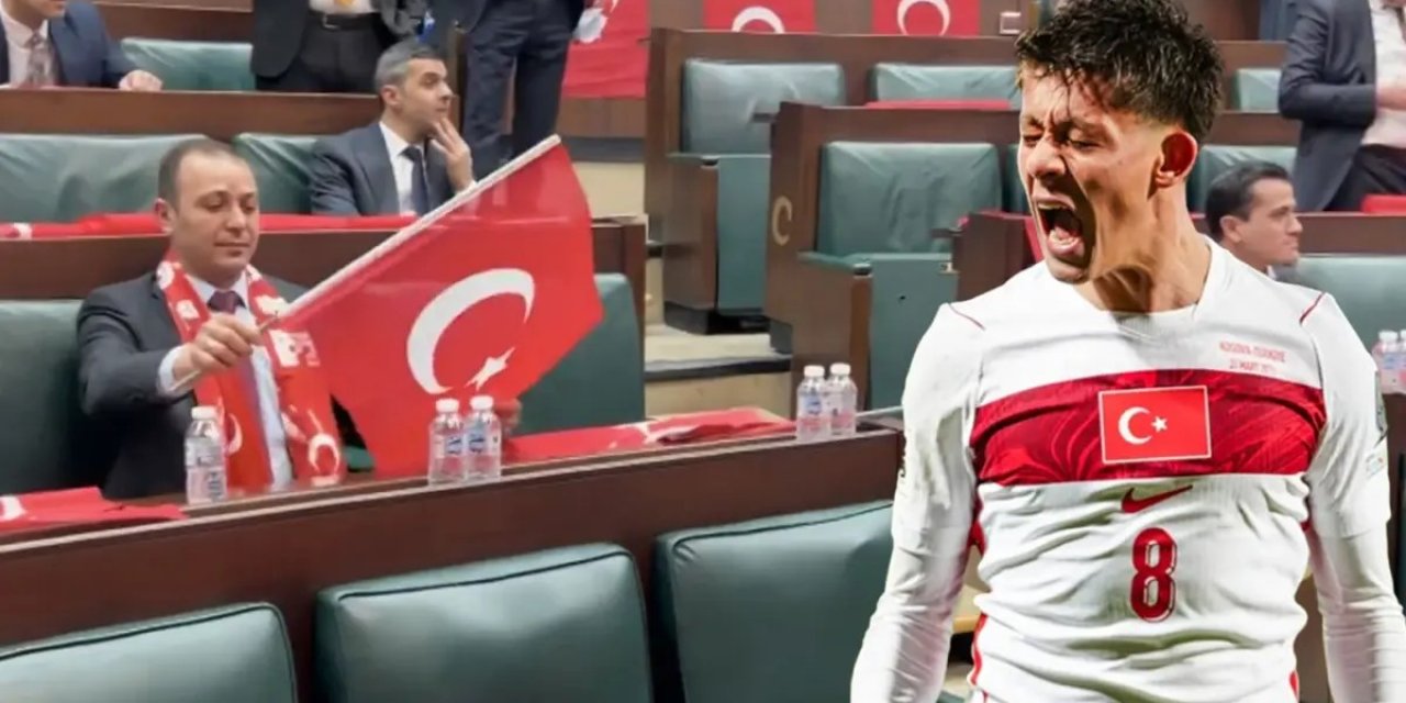 AK Parti Grubunda Milli Takım Coşkusu! Salon Türk Bayraklarıyla Donatıldı