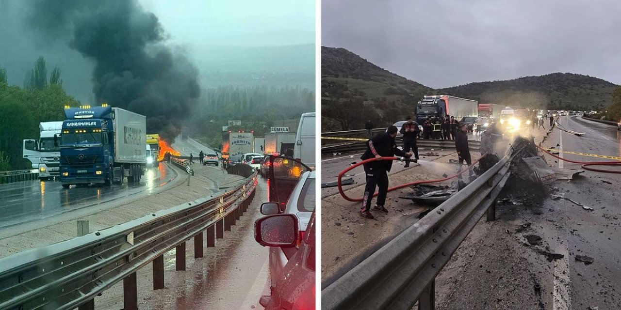 Bariyerlere Çarparak Yanan Otomobilin Sürücüsü Feci Şekilde Can Verdi