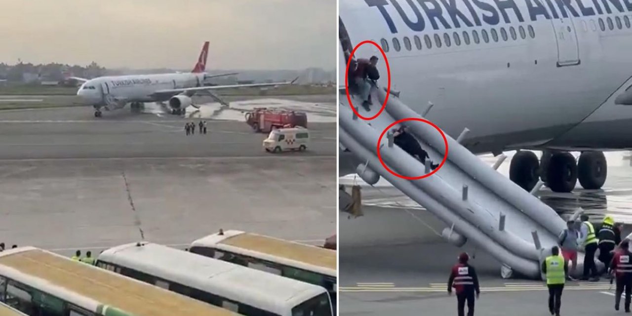 THY Uçağında Yangın Paniği! Yolcular Acil Çıkışlardan Tahliye Edildi