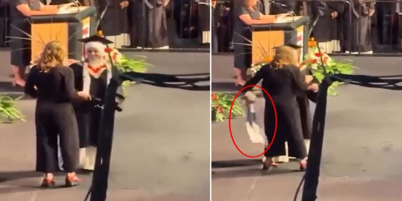Mezuniyet Töreninde Skandal! Filistinli Öğrencinin Boynundaki Kefiyeyi Çekip Çıkardı