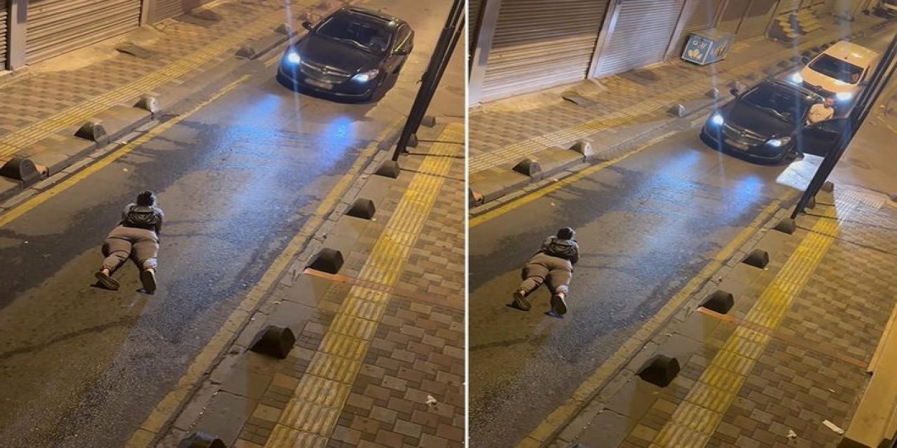 İstanbul'da İlginç Görüntü! Yolun Ortasına Yatıp Telefonuyla Oynadı