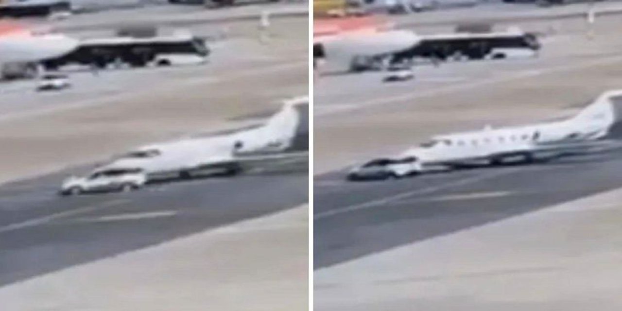 Havalimanında Korku Dolu Anlar: Otomobil Pistteki Özel Uçağa Çarptı!
