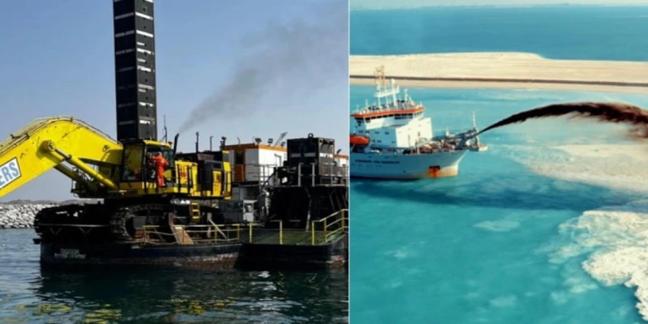 Denizin Altından Tonlarca Kum Çıkardılar: Bariyerlerle Korunan Yapay Ada Yaptılar