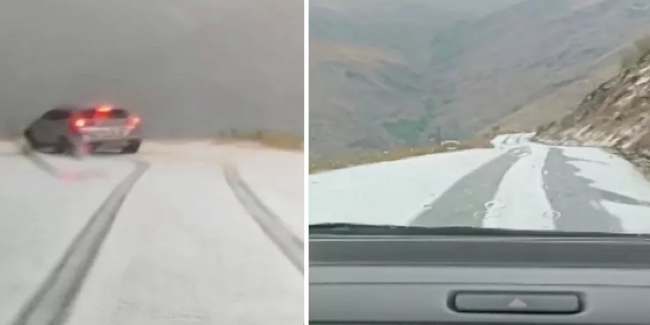 Malatya'da Dolu Yağışı Yolları Beyaza Bürüdü