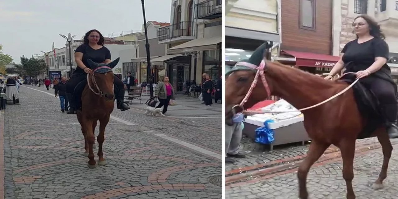 Edirne'de İpsala'dan Aldığı Atla Gezen Kadın Vatandaşları Hayrete Düşürdü