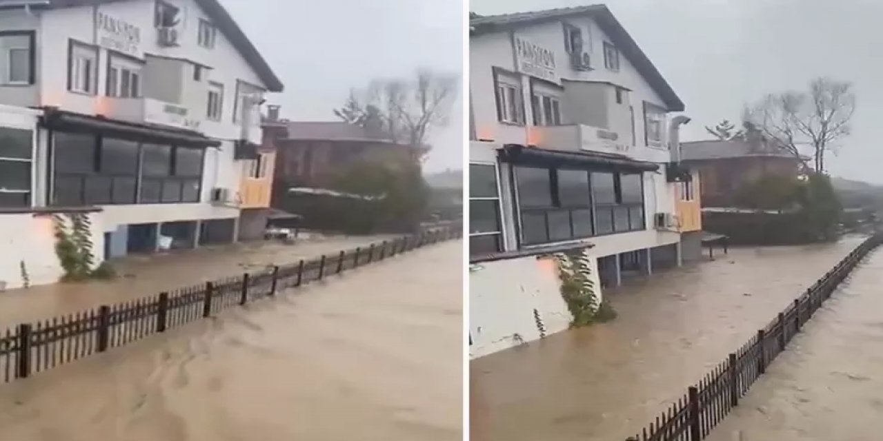 İstanbul'da Sel Manzaraları! Hızla Gelen Sular, Bahçe Duvarını Yıktı