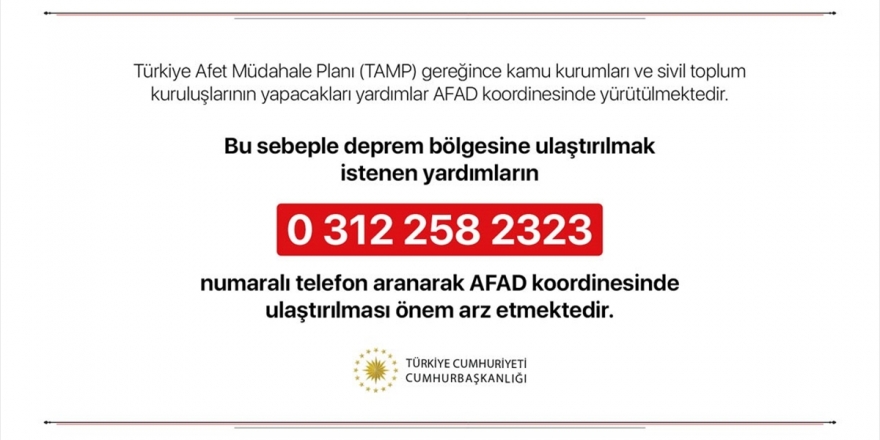 Cumhurbaşkanlığından 'Deprem Yardımları Afad Koordinesinde Ulaştırılsın' Uyarısı
