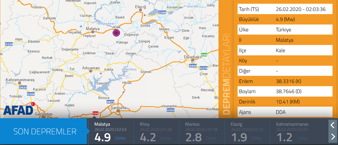 Malatya'da 4,9 şiddetinde deprem!