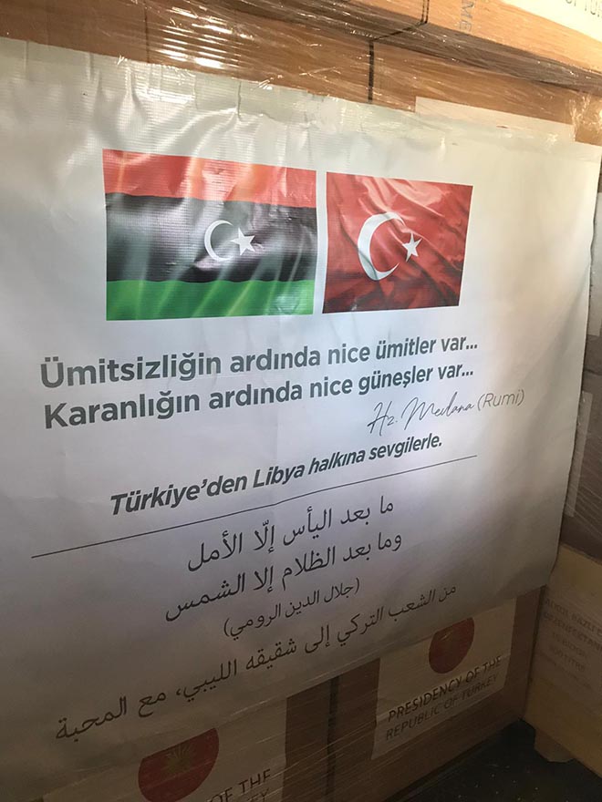 Türkiye’den Libya’ya yardım malzemesi: Üzerine Mevlana’nın sözleri yazıldı