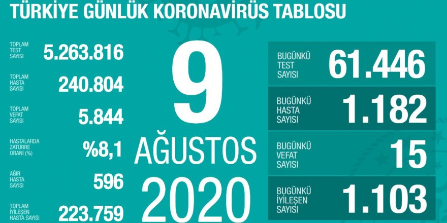 Türkiye'de son 24 saatte 1182 yeni koronavirüs vakası: 15 kişi hayatını kaybetti