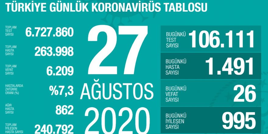 Türkiye'de koronavirüs nedeniyle 26 kişi daha hayatını kaybetti: Yeni vaka sayısı 1491