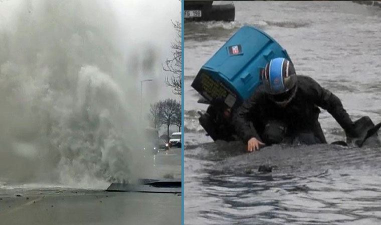 İstanbul'da su borusu patladı, moto kurye açılan çukura düştü