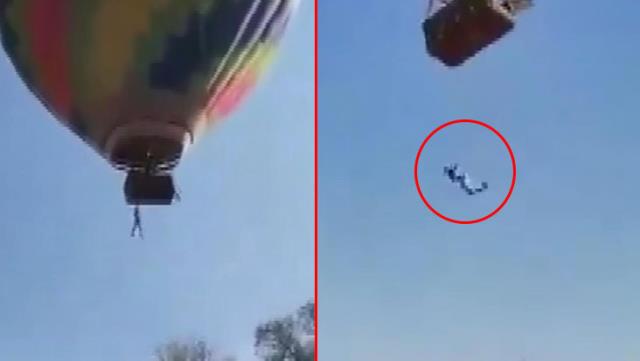 Balon turu yapan şahıs metrelerce yükseklikte dengesini kaybetti!