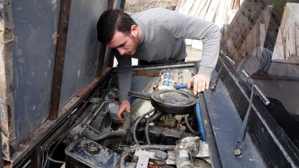 Trabzonlu genç, hurda otomobil parçalarıyla saatte 100 kilometre gidebilen kamyonet yaptı