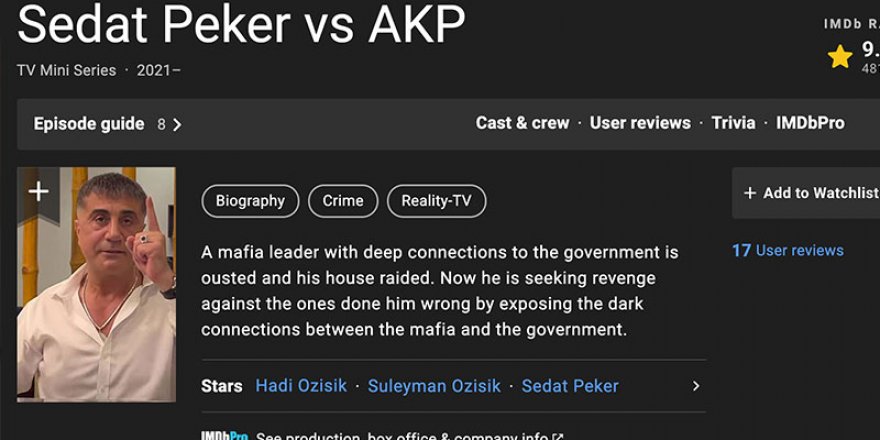 Sedat Peker'in videoları IMDb listesine girdi