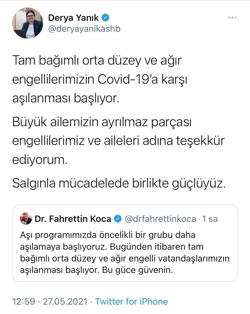 Bakan Yanık’tan Sağlık Bakanı Koca’ya teşekkür