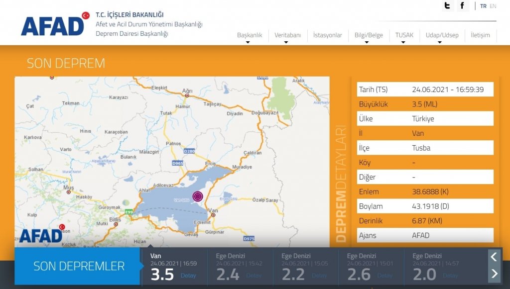 Van’da 3.5 büyüklüğünde deprem
