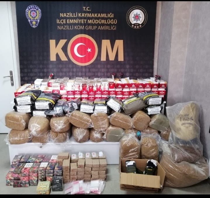 Nazilli’de çok sayıda kaçak sigara ele geçirildi