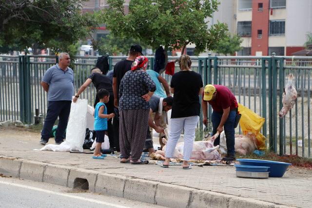 Kurbanlıklarını sokak ortasında kestiler!
