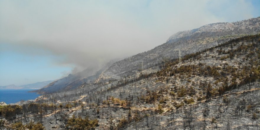 Yanan bölgeler drone ile havadan görüntülendi