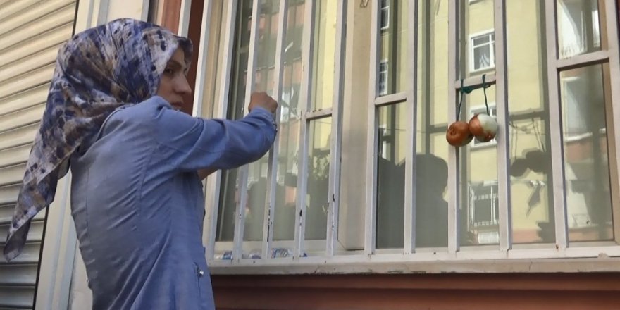 Oğlu teslim olan anne Ayşegül Biçer, HDP il binasına soğan astı