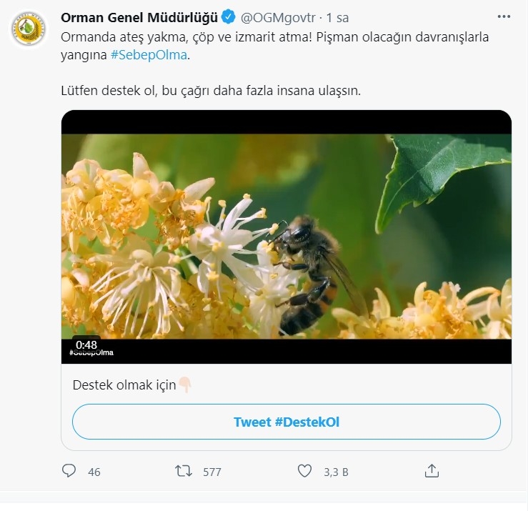 Orman Genel Müdürlüğü’nden Farkındalık Paylaşımı