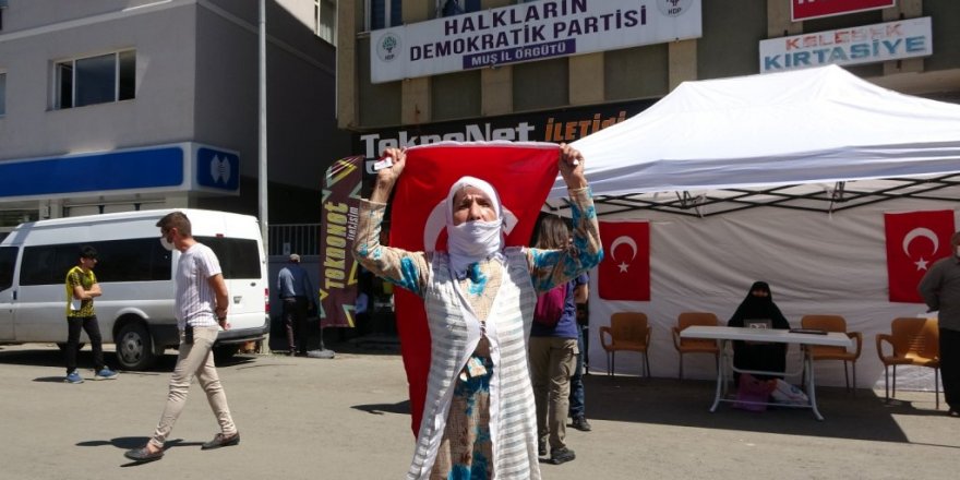 Evlat nöbetindeki anne, teslim olan 3 kişi için Türk bayrağıyla halay çekti