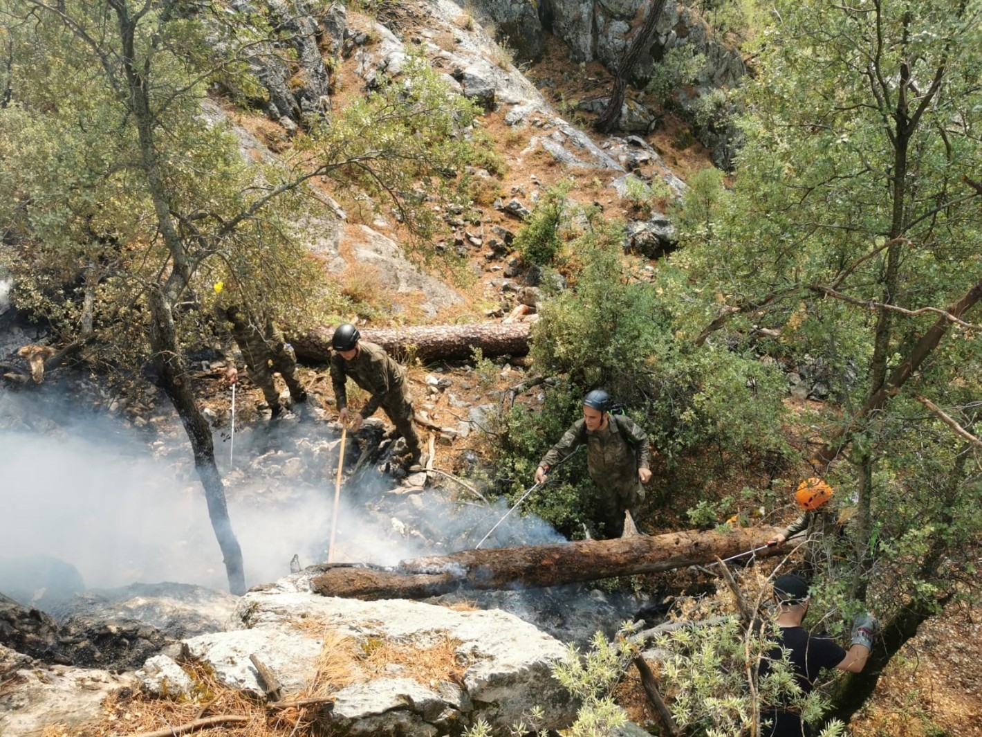 Mehmetçik Yangın Soğutma Çalışmalarına Destek Oluyor