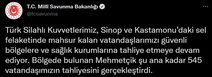 Mehmetçik, Sinop Ve Kastamonu’daki Sel Felaketinde Şu Ana Kadar 545 Kişiyi Kurtardı