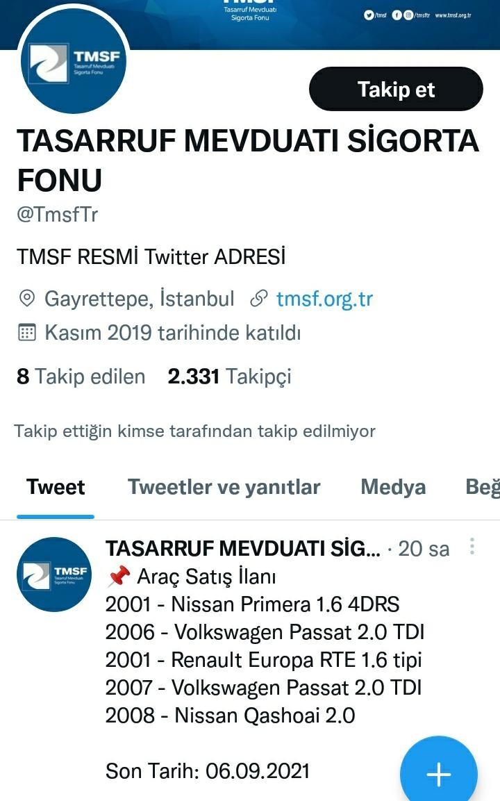 TMSF Araç Satış İhalelerini Sosyal Medyada Duyuruyor