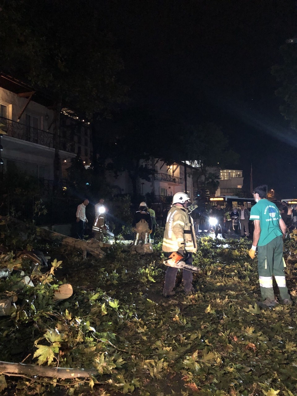 Sarıyer’de şiddetli yağış ve rüzgar nedeniyle ağaçlar yola devrildi