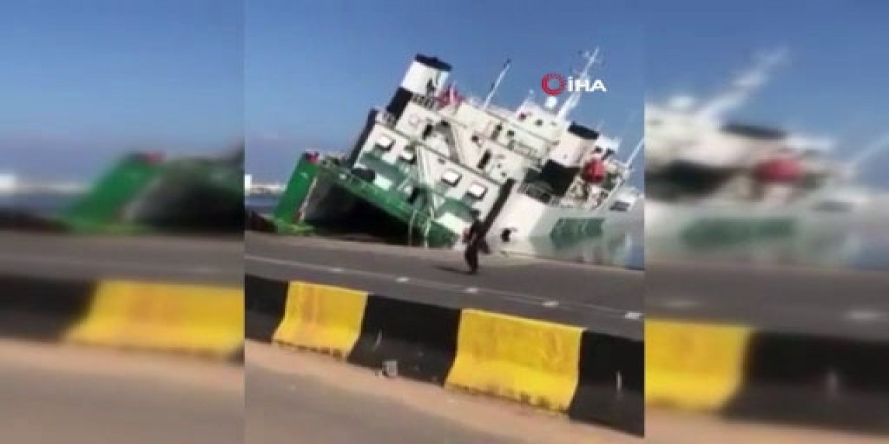 Cezayir’de limanda demirli olan gemi yan yattı