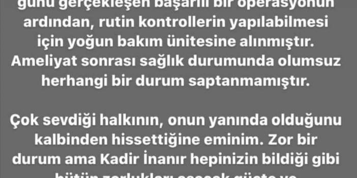 Sevgilisinden Kadir İnanır’ın sağlık durumu ile ilgili açıklama