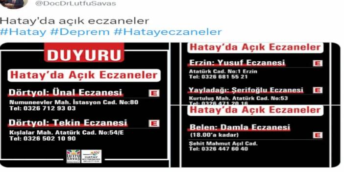 Hatay Belediye Başkanı Lütfü Savaş'tan açık eczane duyurusu