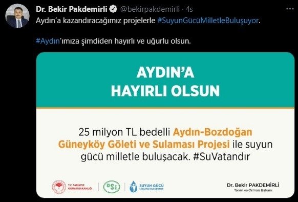 Bakan Pakdemirli’den Aydın’a yatırım müjdesi